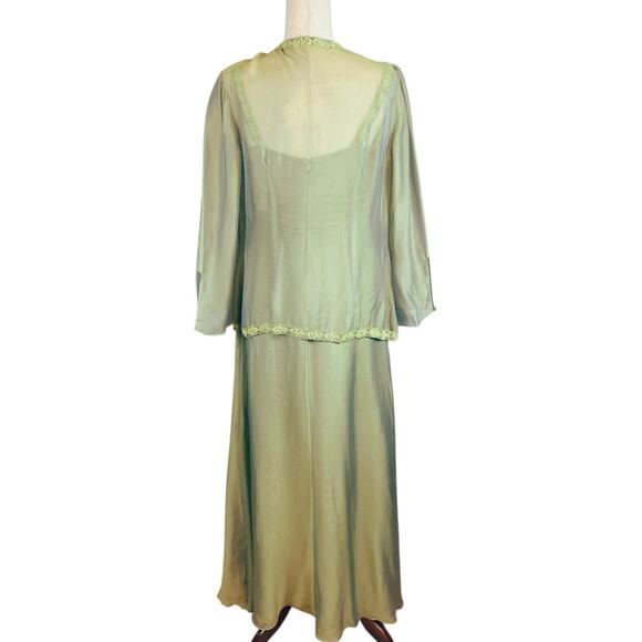 Cameron Blake Two Piece Formal Silk Chiffon Gown Jacket Dress Green Beaded Sz 10 - Picture 4 of 11